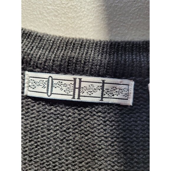 OHI Vintage Knit Vest Womens Size L Beaded Black Button V Neck Ramie Cotton - Picture 5 of 11